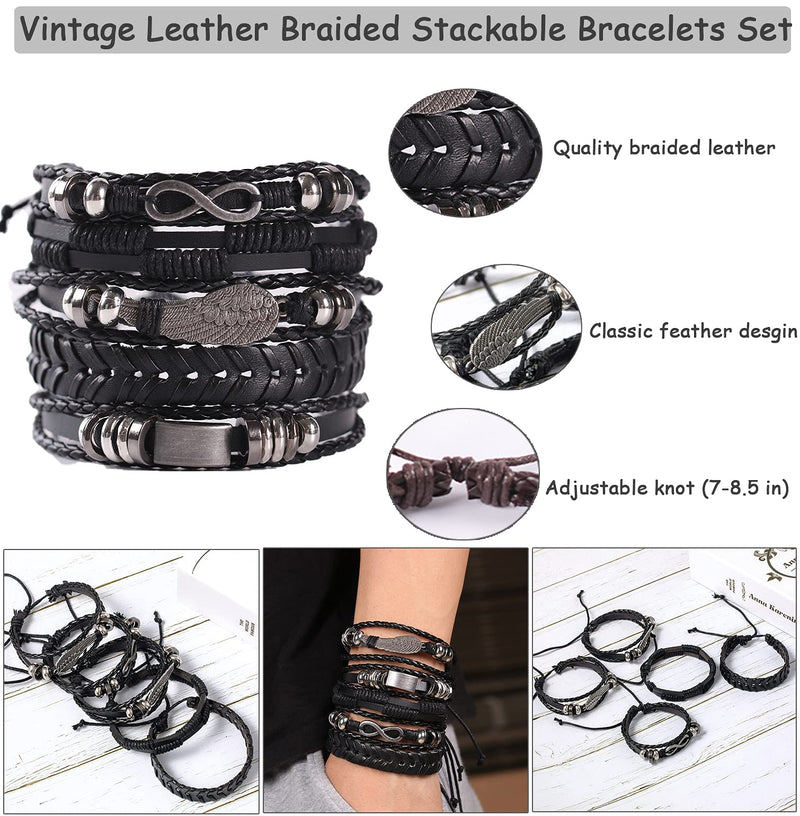 [Australia] - Jewdreamer 38Pcs Braided Leather Bracelets for Men Women Wrist Cuff Bracelet Set Hemp Cords Wood Beads Ethnic Tribal Handmade Wrap Wristband Bracelets Adjustable 8 Pack 