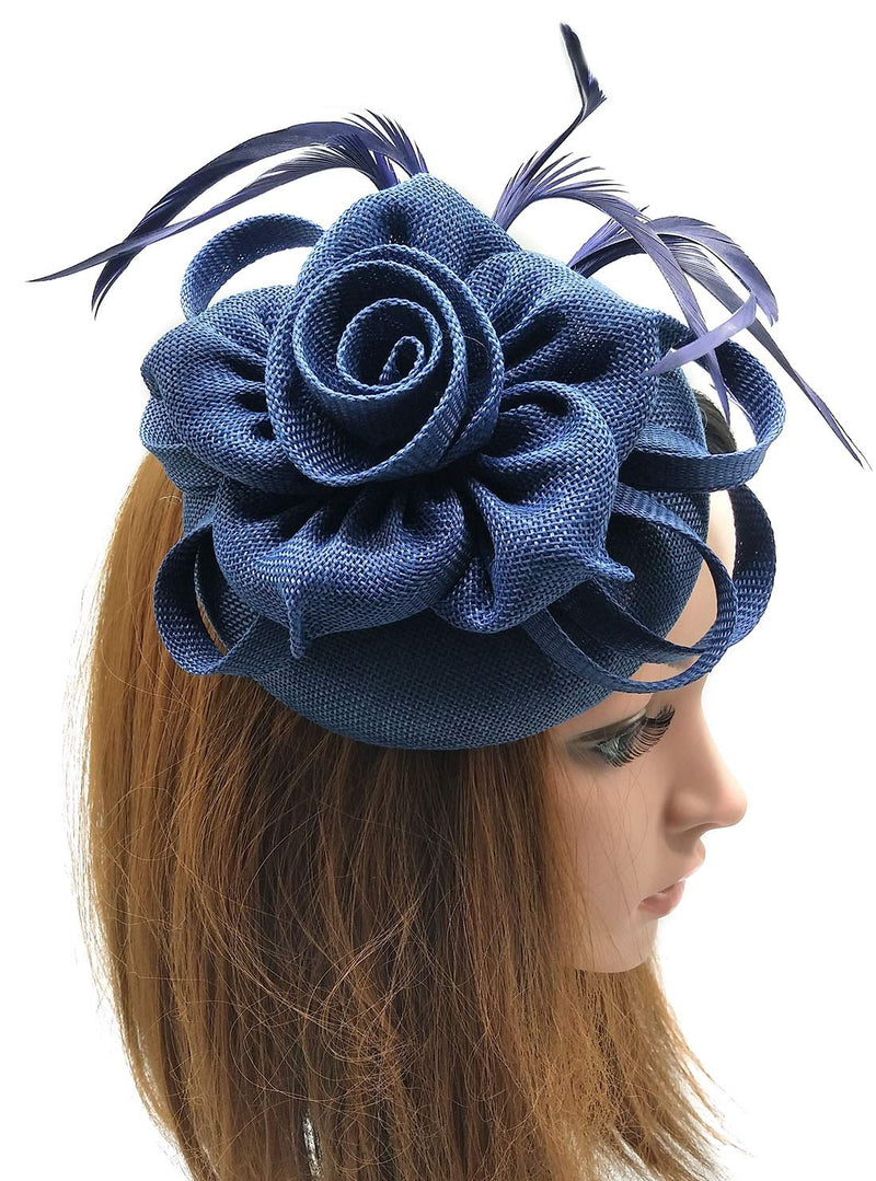 [Australia] - Coolwife Womens Fascinator Hat Sinamay Pillbox Flower Feather Tea Party Derby Wedding Headwear Navy Blue 