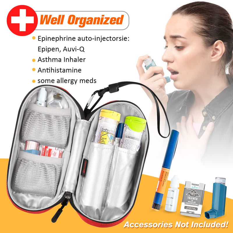 [Australia] - SITHON EpiPen Medical Carrying Case Insulated, Travel Medication Organizer Bag Emergency Medical Pouch Holds 2 EpiPens, Asthma Inhaler, Anti-Histamine, Auvi-Q, Allergy Medicine Essentials, (Red) *Red 