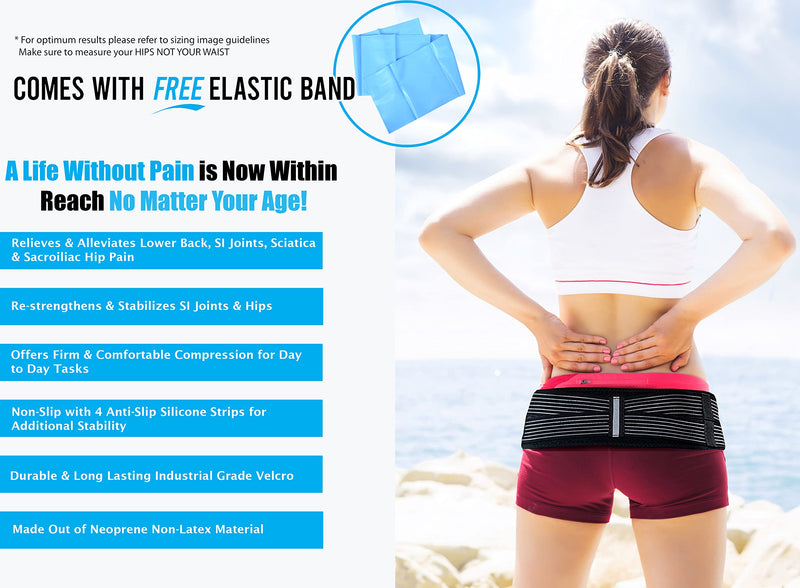 [Australia] - Sacroiliac Hip Belt + Resistant Band w/ Back Recovery Workout Plan - Unisex - Hip Brace for Lower Back Support, Rapid Pain Relief, SI Joint, Sciatica, Trochanter - SI Loc Belt - Pregnancy Belly Support Band (Regular) Regular (Hip Size: 34” - 41”) 