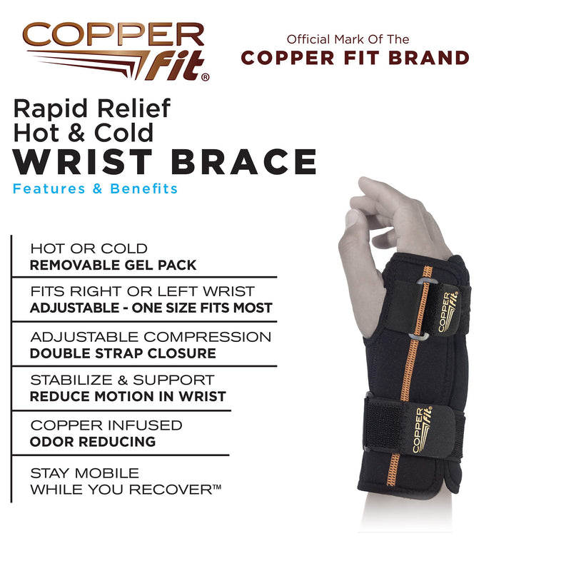[Australia] - Copper Fit Rapid Relief Adjustable Wrist Wrap with Ice Pack or Heat Therapy, black, one size fits most 