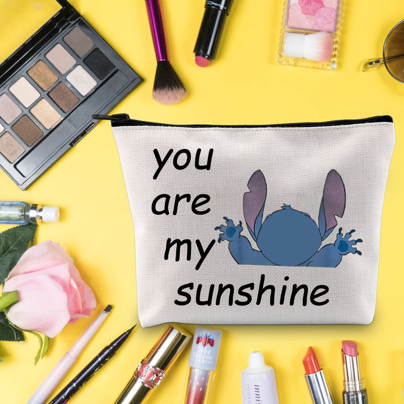 [Australia] - LEVLO Funny Stitch Cosmetic Make up Bag Lilo & Stitch Inspired Gifts Ohana You are My Sunshine Makeup Zipper Pouch Bag Ohana Hawaiian Trip Gift (Sunshine Ohana) Sunshine Ohana 