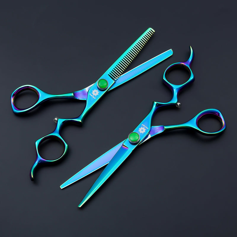 [Australia] - 6'' Professional Hair Shears Kit - Hair Cutting Scissors Barber/Hairdressing Thinning Shears Set Salon Razor Edge Mustache/Beard Clipping Shears with Fine Adjustment Screw by Dream Reach (Green-01) Green-01 