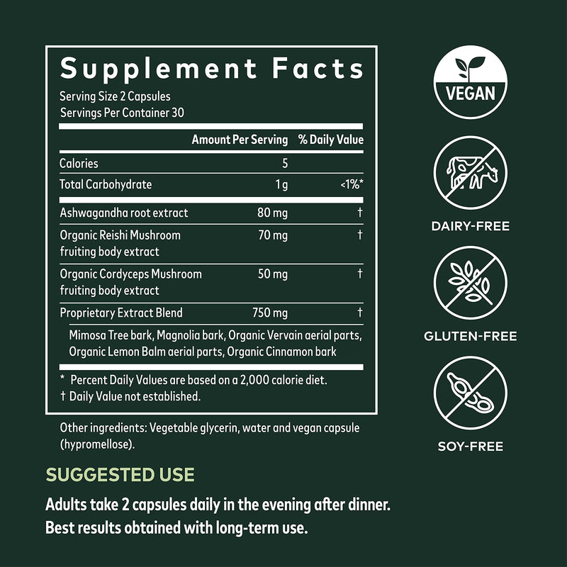 [Australia] - Gaia Herbs Adrenal Health Nightly Restore - Adrenal Support Herbal Supplement with Ashwagandha, Magnolia Bark, Cordyceps, Lemon Balm, and More - 60 Vegan Liquid Phyto-Capsules (30 Servings) 60 Count (Pack of 1) 