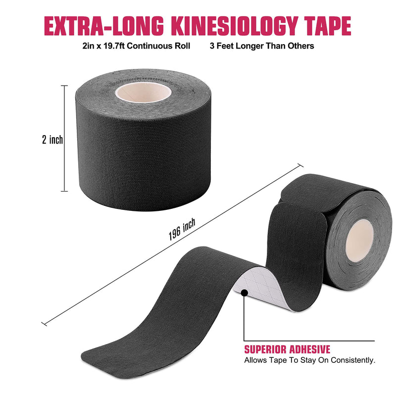 [Australia] - Kinesiology Tape Precut(1 Pack) Elastic Therapeutic Sports Tape Water Resistant Athletic Tape for Knees, Ankles, Shoulder, Elbow, Pain Relief and Injury Recovery 2 Inch x 16.4 feet Per Roll (Black) (1 Pack) Black 