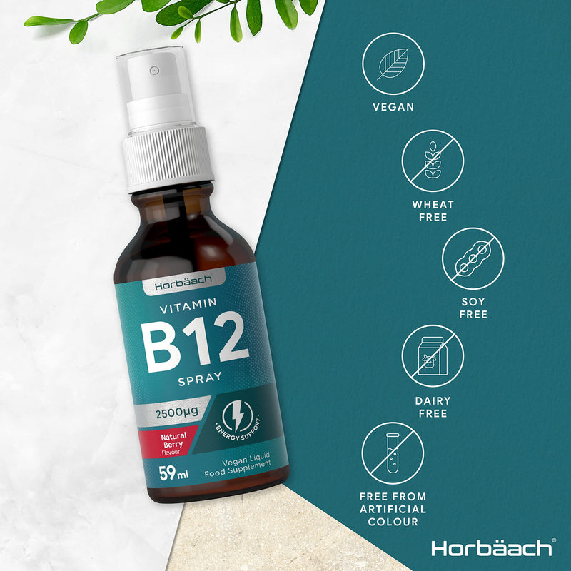 [Australia] - Vitamin B12 Spray 2500mcg | 59ml | High Strength Supplement | Natural Berry Flavour Liquid | Energy Support | Suitable for Vegans & Vegetarians | by Horbaach 