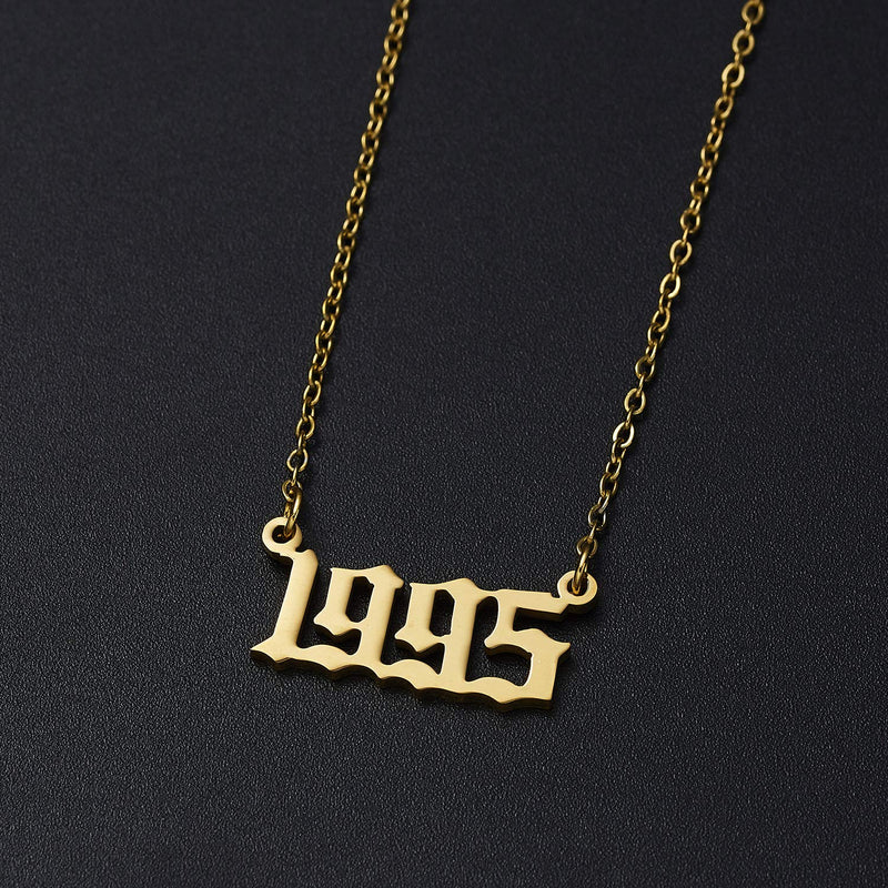 [Australia] - RINHOO Birth Year Number Pendant Necklace Stainless Steel Gold Number Birthday Necklace Chain Jewelry for Women Girl 1995 