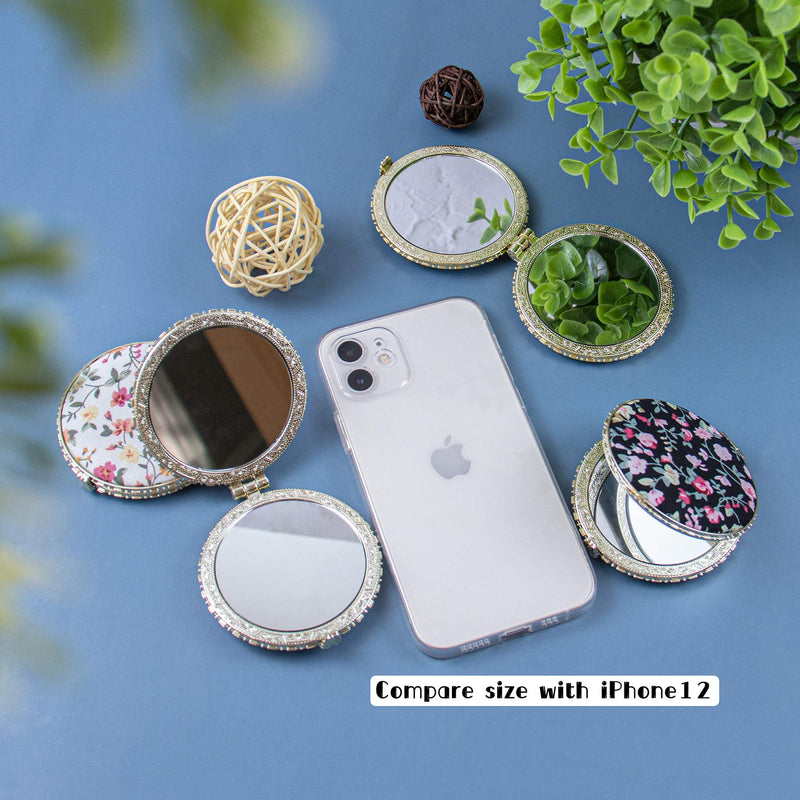 [Australia] - AUEAR, 4 Pack Retro Floral Makeup Compact Mirror Small Pocket Purse Mirrors Beauty Handheld Folding Portable Travel Mirror for Women Girls Lady 