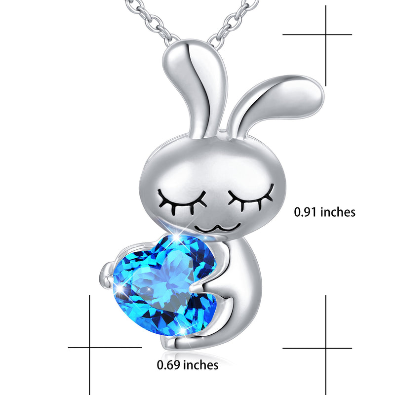 [Australia] - 925 Sterling Silver Cute Animal Jewelry Cubic Zirconia Love Heart Pendant Necklace for Women Teen Girls Girlfriend Birthday Gifts Mom Mother's Day Gifts, 18 inch 03_Blue Heart Rabbit 