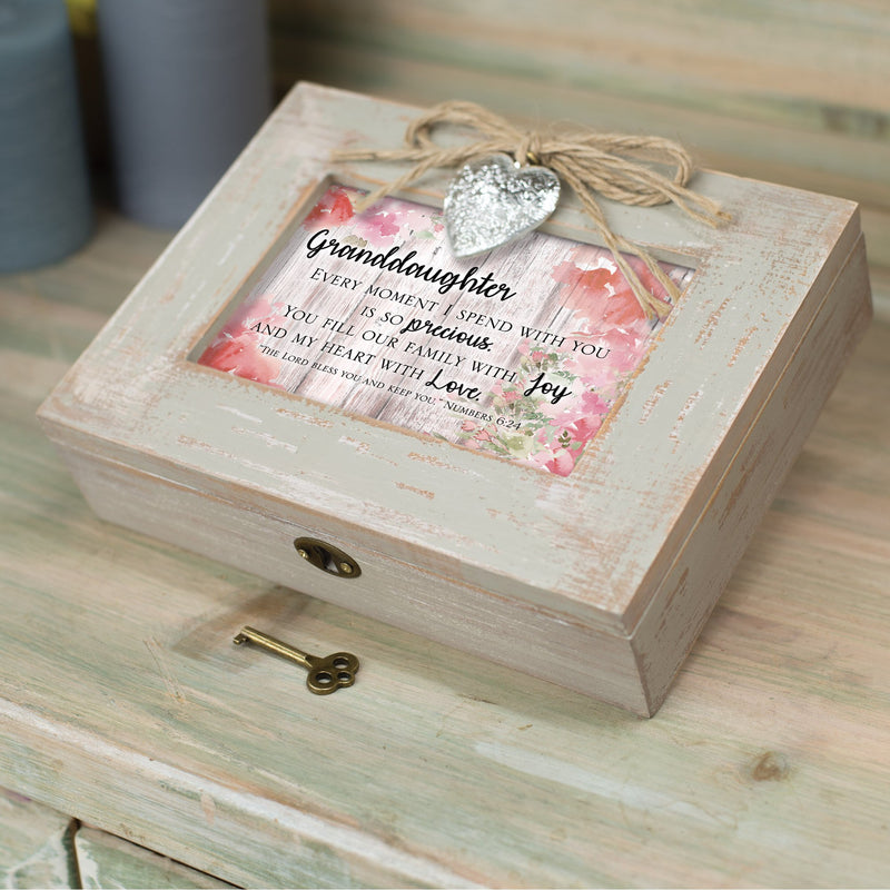 [Australia] - Cottage Garden Granddaughter Heart Love Natural Taupe Wood Locket Music Box Plays How Great Thou Art 