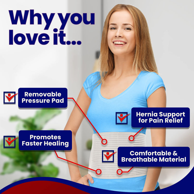 [Australia] - Hernia Belt for Men and Women – Beige Abdominal Binder Belly Band For Umbilical Hernias & Navel Belly Button Hernias With Compression Pad For Hernia Support and Stomach Hernia Brace Pain Relief (L/XL) Large/X-Large (Pack of 1) 