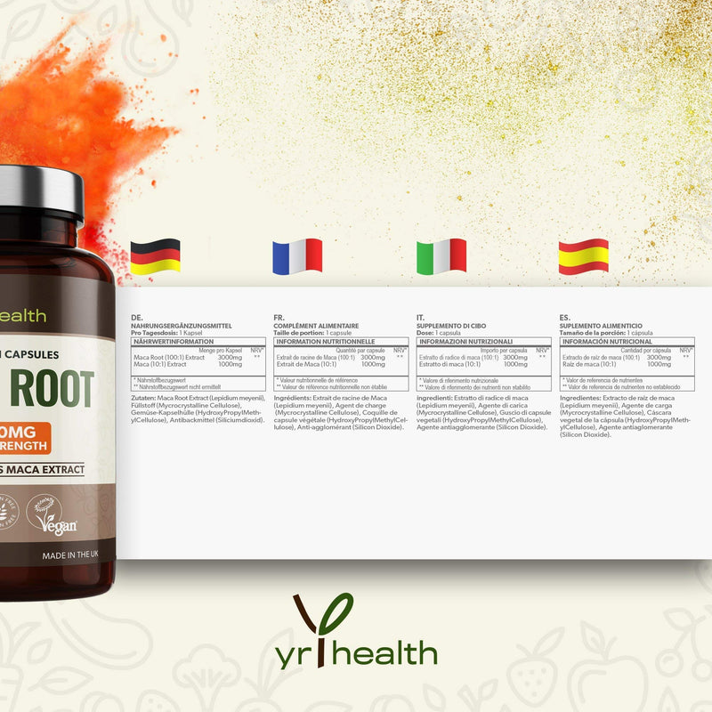 [Australia] - Maca Root Capsules 4000mg , 180 Vegan High Strength Peruvian Black Maca Extract Capsules, Natural Booster, Sexual Health Supplement for Men and Women - Made in the UK by YrHealth 