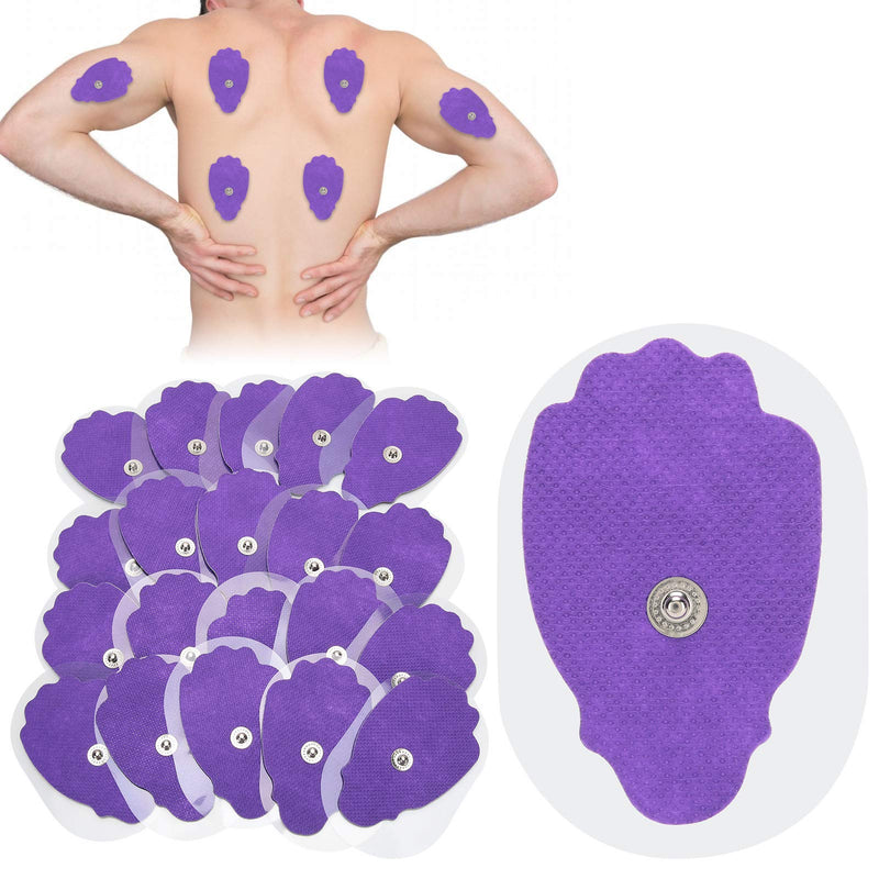 [Australia] - 20pcs Electrode Pad for TENS/EMS Massage Therapy Machine, Hand-Shaped Electrode Replacement Gel Pads, Non-Woven Fabric, Button Type (Purple) 