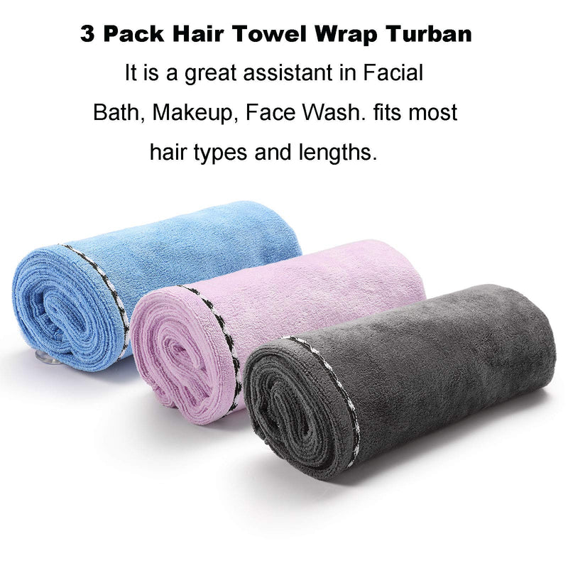 [Australia] - 3 Pack Hair Towel Wrap Turban Microfiber Drying Bath Shower Head Towel with Buttons, Quick Magic Dryer, Dry Hair Hat, Wrapped Bath Cap By Borogo 