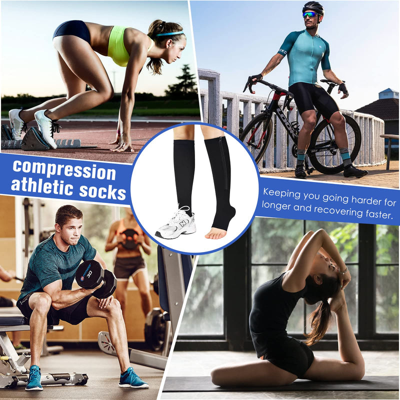 [Australia] - Bropite Zipper Compression Socks Women & Men - 2 Pairs 15-20 mmHg Open Toe Compression Socks for Walking,Running C - Black /Nude Small-Medium 