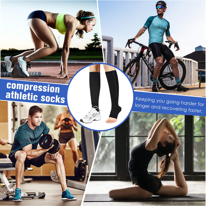 [Australia] - Zipper Compression Socks - 2 Pairs Open Toe Compression Stockings for Men Women 15-20mmHg Black/Nude - Compression Socks Large-X-Large 