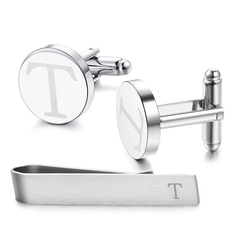 [Australia] - LOYALLOOK Stainless Steel Engraved Initial Cufflinks and Tie Clip Bar Set Alphabet Letter with Gift Box A-Z T 