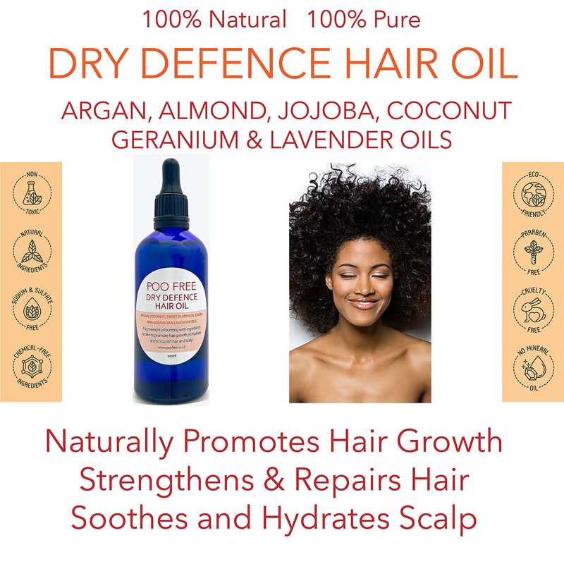 [Australia] - 100% NATURAL - DRY DEFENCE HAIR OIL - ARGAN, ALMOND, JOJOBA, GERANIUM & LAVENDER - 100 ml - by POO FREE - Lightweight Blend of Oils Beneficial to Dry Hair and Scalp and to Promote Hair Growth 