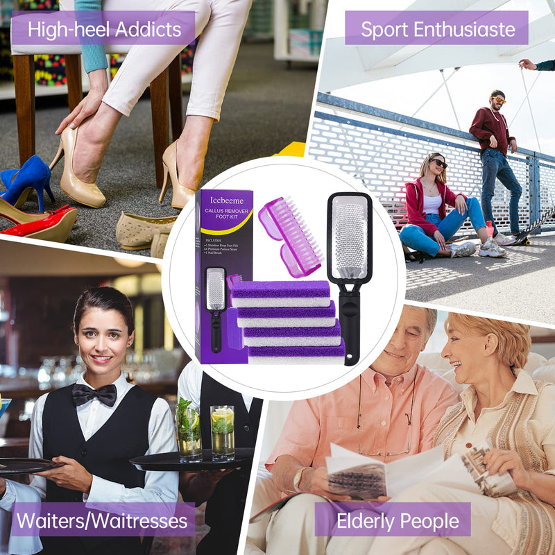 [Australia] - Foot Callus Remover Set,Pedicure Kit Includes 1 Stainless Foot Rasp Foot File,4 Foot Pumice Stone & 1 Nail Brush,Foot Scrubber Remove Hard Dry Skin,Foot Care Pedicure Tools for Wet and Dry Feet,Purple 
