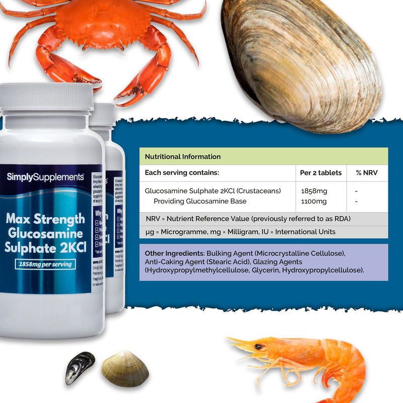 [Australia] - Maximum Strength Glucosamine Sulphate 2KCl | 1858mg Per Serving | 2 x 180 Tablet Bottles = 360 Tablets Total | Manufactured in The UK 