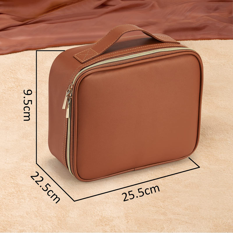 [Australia] - Stagiant PU Leather Makeup Bag Cosmetic Case Travel Beauty Box Hairdressing Tools Organiser Storage Box Make Up Train Case with Removable Compartment, Brown 