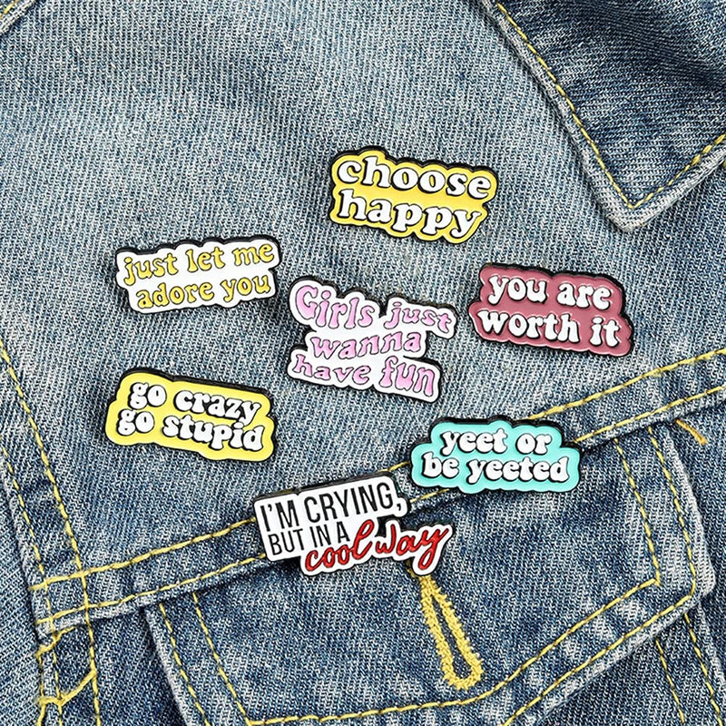 [Australia] - Shuning Fun Quotes Enamel Pins Choose Happy You Are Worth It Brooches Dialog Badge Shirt Lapel Pin Novel Motto Enamel Pin for Bag Jewelry Gift 