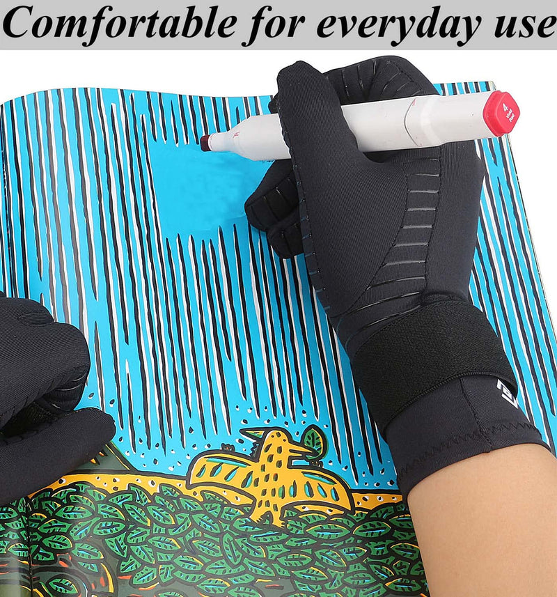 [Australia] - 2 Pairs Full Finger Arthritis Gloves for Women and Men, Copper Compression Gloves for Wrist Support with Adjustable Strap Small-Medium 