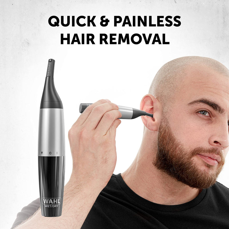 [Australia] - Wahl Precision, Ear, Nose and Eyebrow Trimmer, Precision Dual Blade, Vertical Trimming Head, Fully Washable Trimmers, 4 Trimming Lengths, Battery Operated 