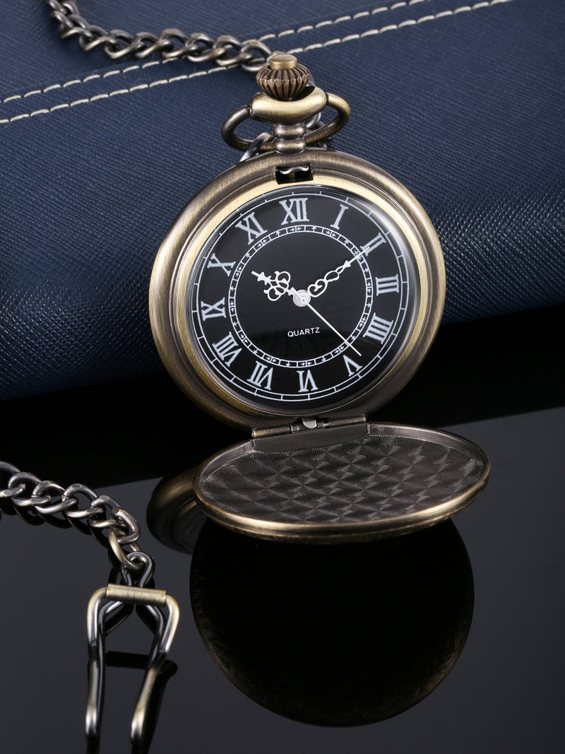 [Australia] - Hicarer Quartz Pocket Watch for Men with Black Dial and Chain Bronze 