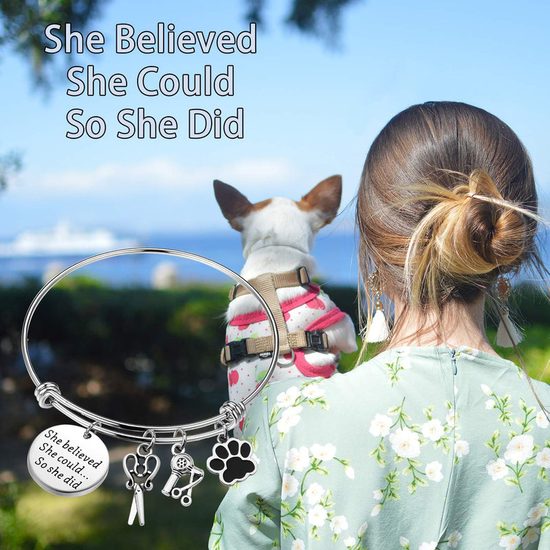 [Australia] - TIIMG Dog Groomer Gift Pet Groomer Jewelry She Believed She Could So She Did Dog Grooming Bracelet Gifts for Dog Lover she believed dog groomer 