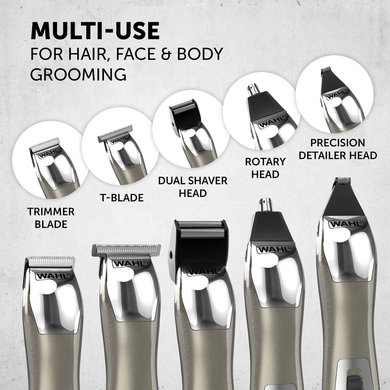 [Australia] - Wahl Chromium 11-in-1 Multigroomer, Beard Trimmer for Men, Nose Hair Trimmer, Stubble Trimmer, Body Trimmers for Men, Male Grooming Set, Rechargeable Trimmer Multi Groomer 