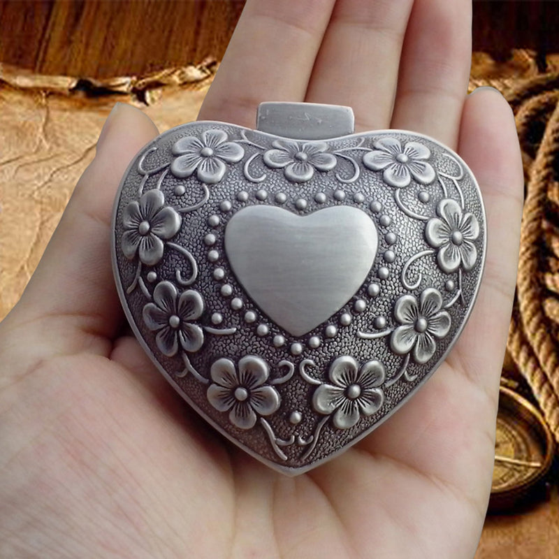 [Australia] - AVESON Classic Vintage Antique Heart Shape Jewelry Box Ring Small Trinket Storage Organizer Chest Christmas Gift, Silver 