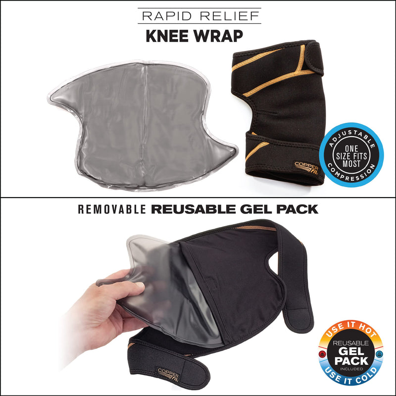 [Australia] - Copper Fit unisex adult Rapid Relief Knee Wrap with Hold/Cold Therapy Abdominal Support, Black, Adjustable 