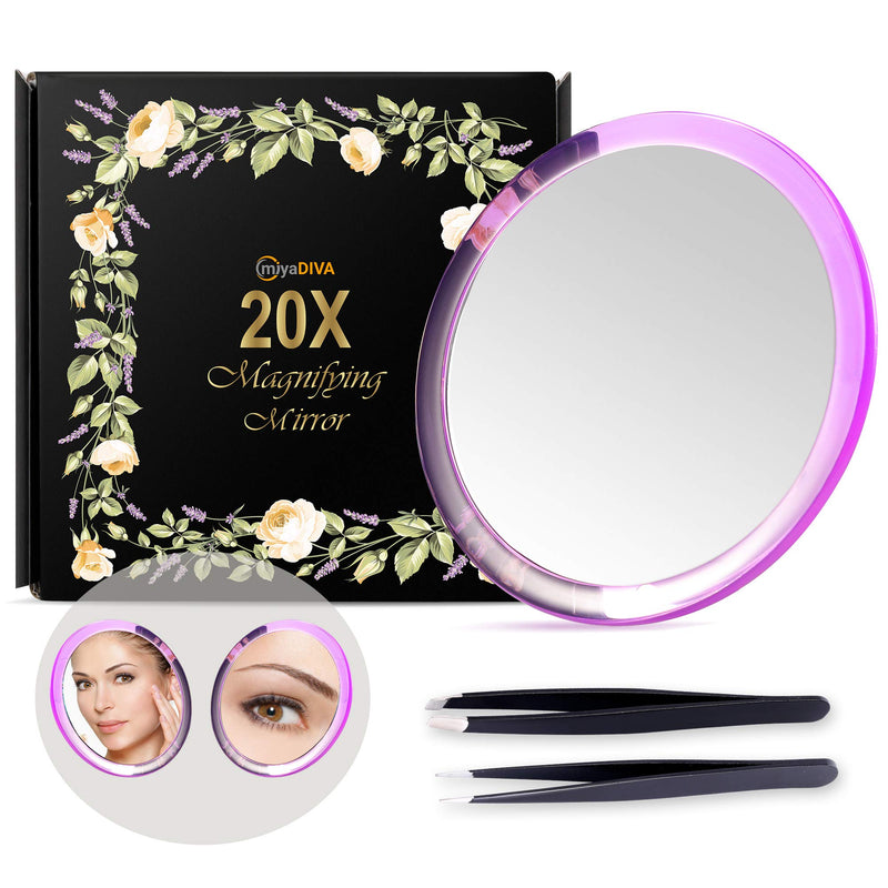 [Australia] - 20X Magnifying Mirror with Suction Cups, 5 Inch Travel Makeup Mirror, Portable Mirror for Home/Hotel, Gift for Women, Purple 