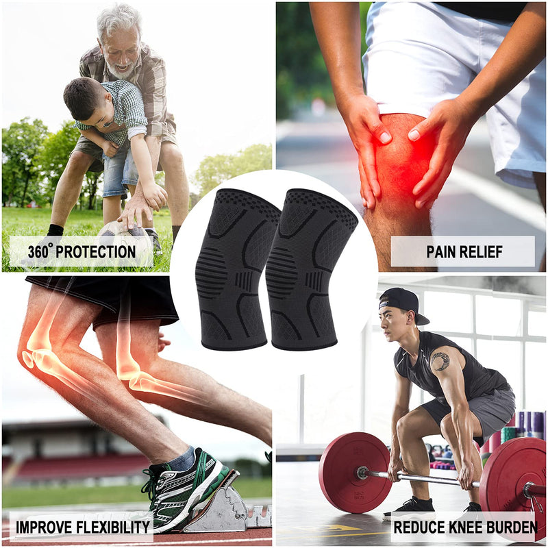 [Australia] - 2 Pack Copper Knee Brace Knee Compression Sleeve Support for Men Women Knee Pain Working Out Running Sport Arthritis Black Medium 