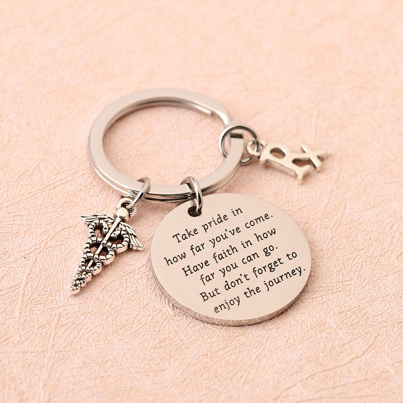 [Australia] - FUSTMW Pharmacist Keychain Rx Pharmacist Graduation Gifts RX Pharmacy Symbol Keychain Inspiration Gift for Pharmacist Jewelry Take Pride in How Far You Have Come RX keychain 