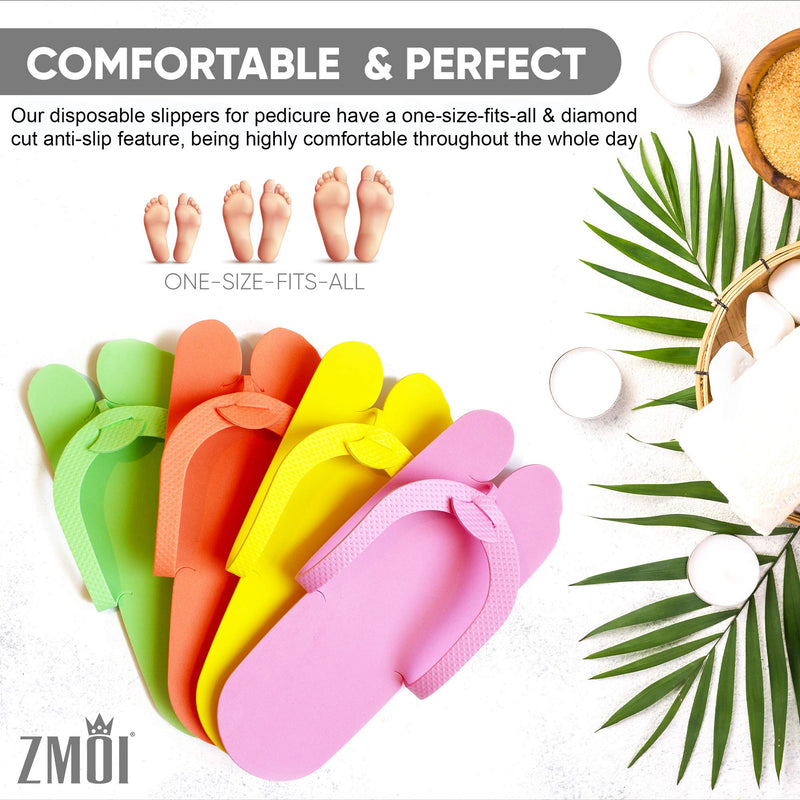 [Australia] - Pedicure Slippers – EVA Foam 12 Pairs – One Size Fits All Disposable Anti-Slip Flip Flops for Pedicure – Comfortable and Safe – 4 Fun Colors – Ideal for Spa, Nail Salon 