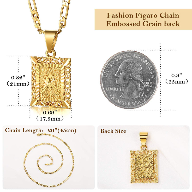 [Australia] - KissYan Initial Letter Pendant Necklace for Mens Womens, 18K Gold Plated Square Capital Monogram Necklace Alhpabets from A-Z Box Figaro Chain Necklace Hollow A hollow out 