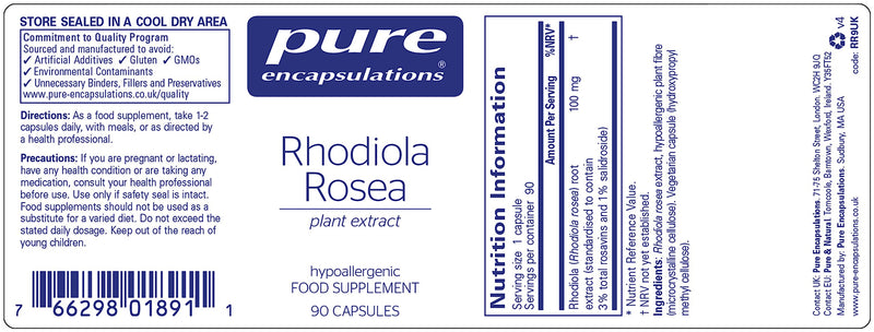 [Australia] - Pure Encapsulations - Rhodiola Rosea 100mg - Rhodiola Extract Supplement for Stress Relief & Menopause Health - 90 Vegetarian Capsules 