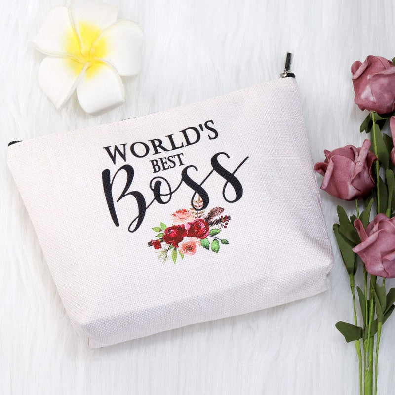 [Australia] - PXTIDY Boss Gift Makeup Bag World's Best Boss Cosmetic Bag Gift Idea for Boss Lady Travel Pouch Case Toiletry Bag Boss Day Gifts Boss Thank You Gifts from Employee beige 