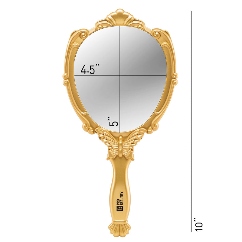 [Australia] - Probeautify Decorative Hand Held Mirror - Beautifully Butterfly Design Hand Mirrors with Handle - Lightweight Mirror - 180 Degrees Full Folding Portable Mirror - Travel Makeup Mirror (Gold) Gold 