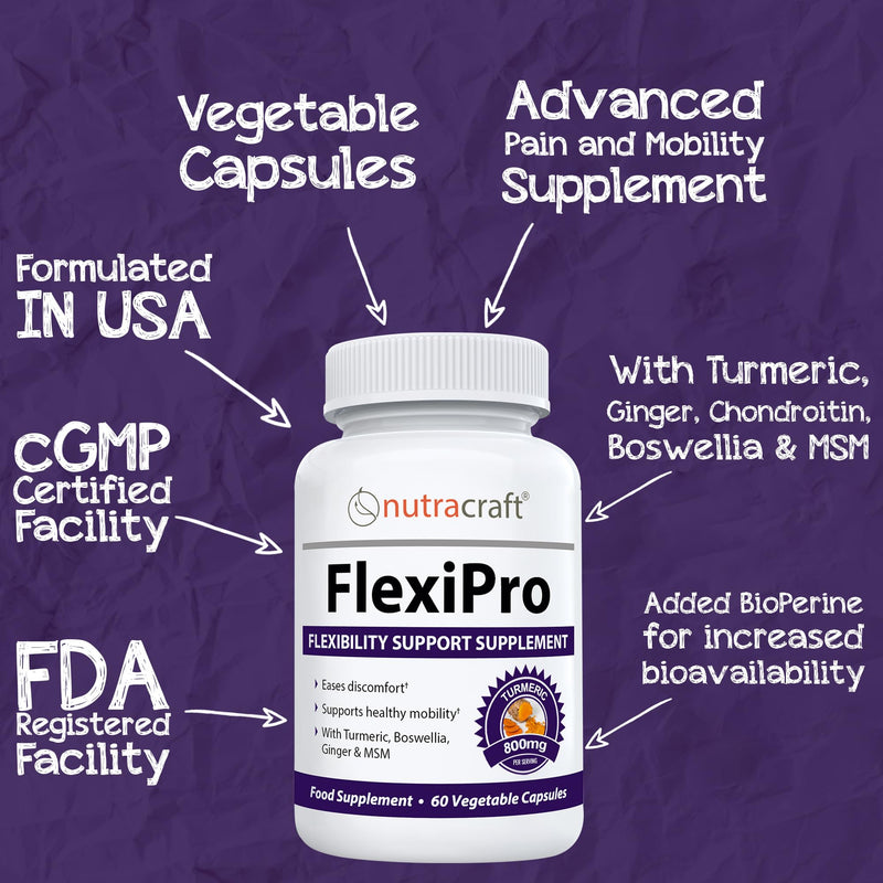 [Australia] - FlexiPro #1 Natural Pain Supplement | 11-in-1 Stiffness, Mobility & Flexibility Support | Turmeric, MSM, Ginger, Chondroitin, Boswellia & Bromelain | 60 Vegetable Caps 