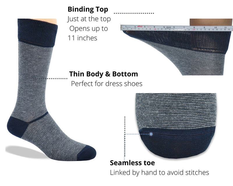 [Australia] - Diabetic socks for men, Premium cotton, Super Soft, Extra Comfortable, Mens dress socks Dark Stripes 7-10 