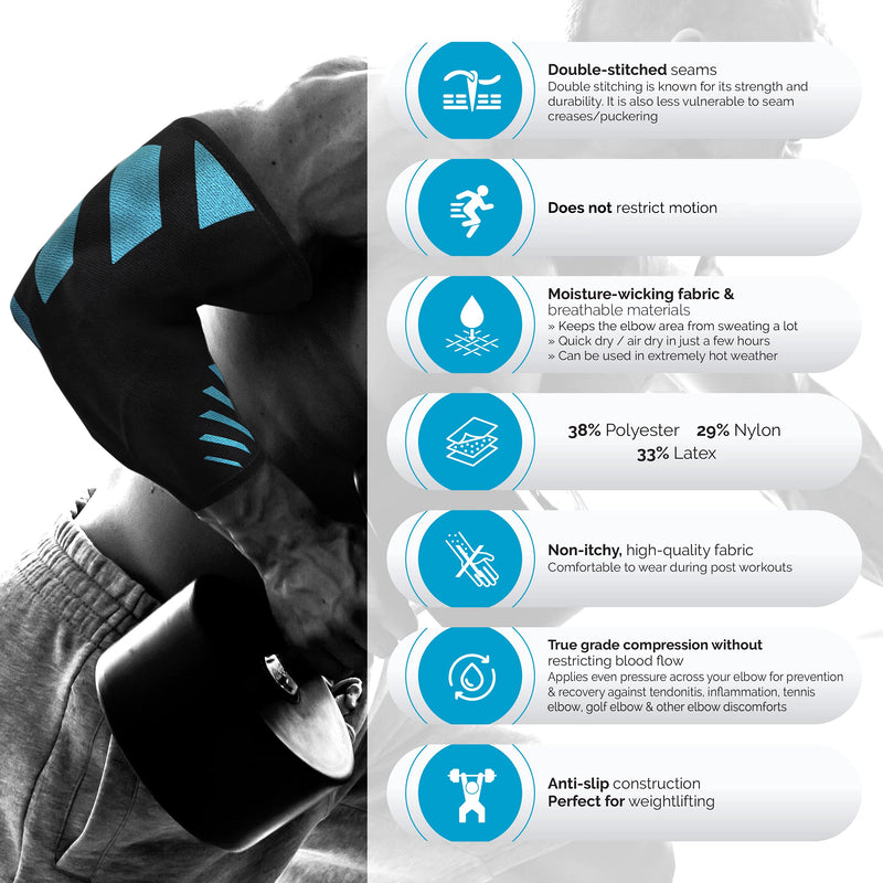 [Australia] - Elbow Compression Sleeve for Men & Women - Elbow Brace for Tendonitis and Tennis Elbow Relief, Golf Elbow, Joint Pains, Bowling, Weightlifting in Premium Breathable Fabric (1 Piece BLUE X-Large) Blue/Black (SINGLE) XL | 12.5"-13.5" Circumference 