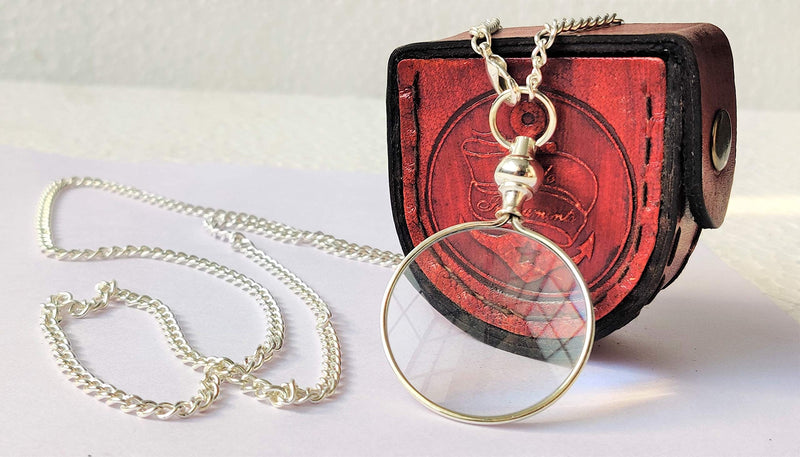 [Australia] - Castle Instruments Silver Coated Magnifying Glass, Optical Magnifier Lens with A Beautiful Necklace Chain Monocle for Library Reading Fine Print Zooming Increase Vision Jewelry () 