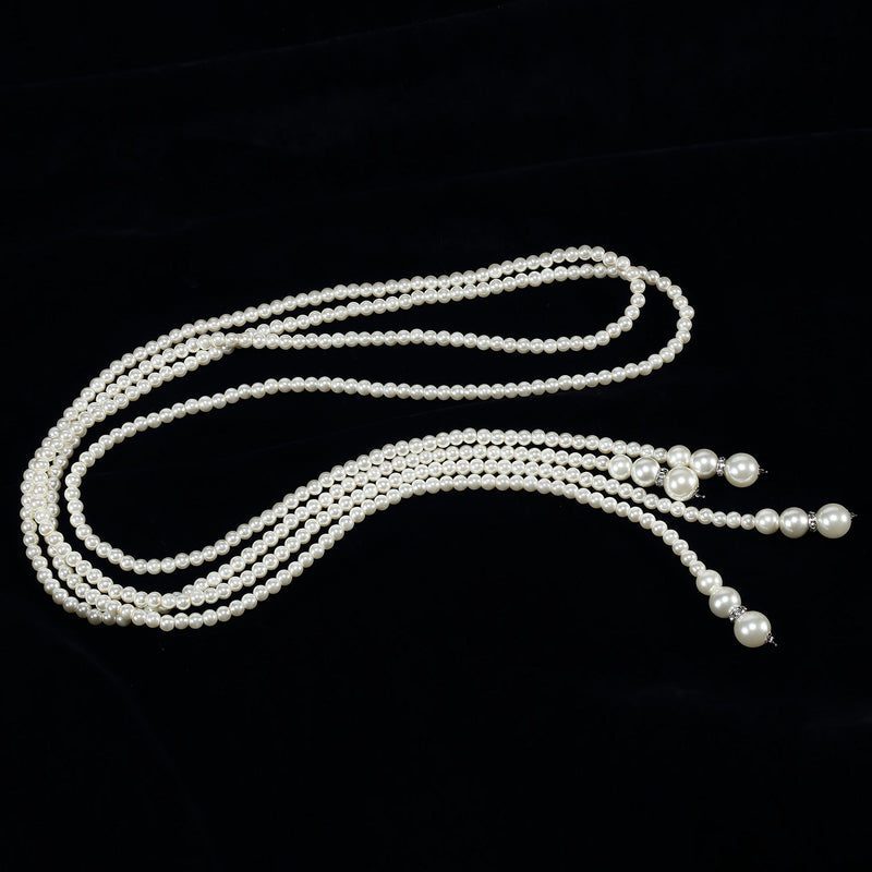 [Australia] - BABEYOND Art Deco Fashion Faux Pearls Necklace 1920s Flapper Beads Cluster Long Pearl Necklace for Gatsby Costume Party Z-Knot Pearl Necklace*2 + 59" Necklace*1 