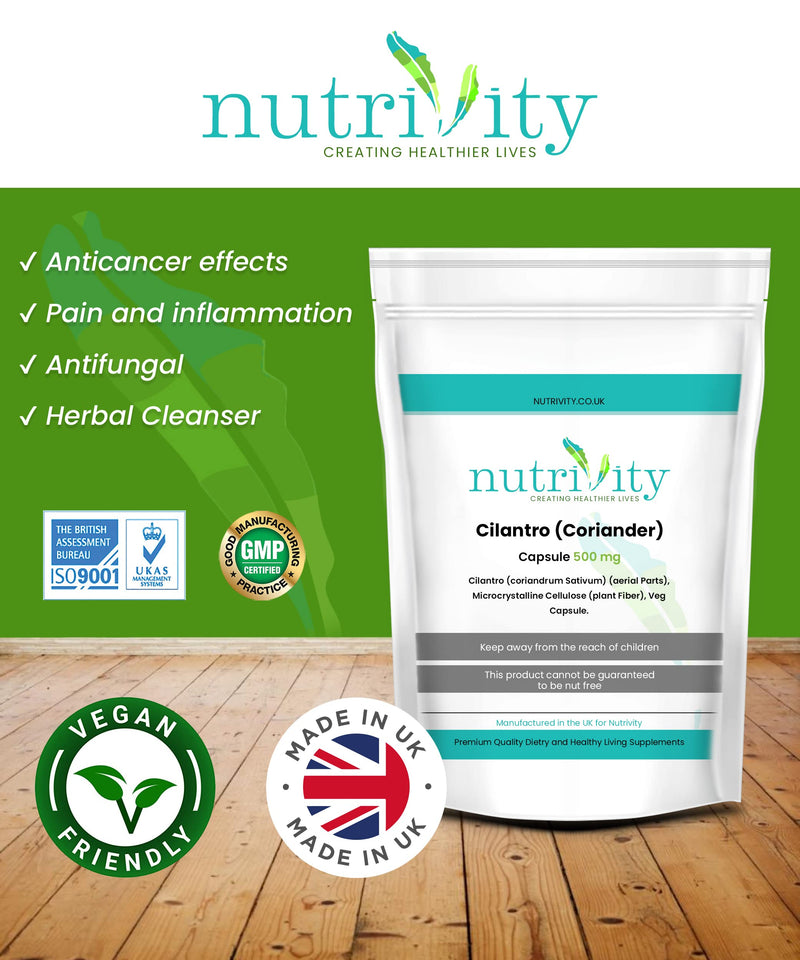 [Australia] - Heavy Metal Detox Supports and Aids Digestive Health Cilantro Coriander 500mg Vegan Capsule Antioxidant Healthy Skin Immune Health Manufactured in The UK by Nutrivity 30 Caps 