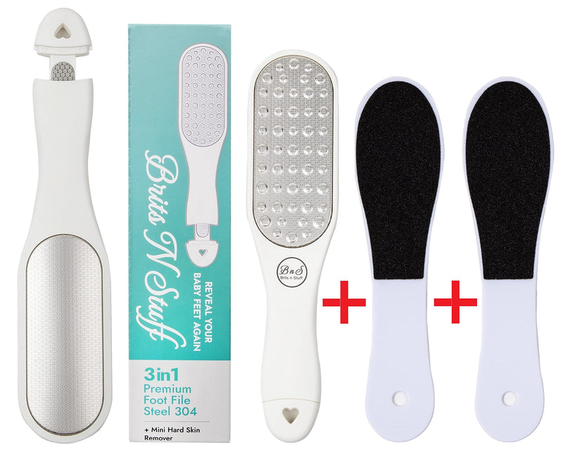 [Australia] - 3-in-1 Pedicure Foot File for Hard Skin Professional - Anti-Rust Steel Callus Remover for Cracked Heels - Easy to Utilize & Anti-Skid Design - Feet Care Tool for Wet & Dry Use- BRITS N STUFF 
