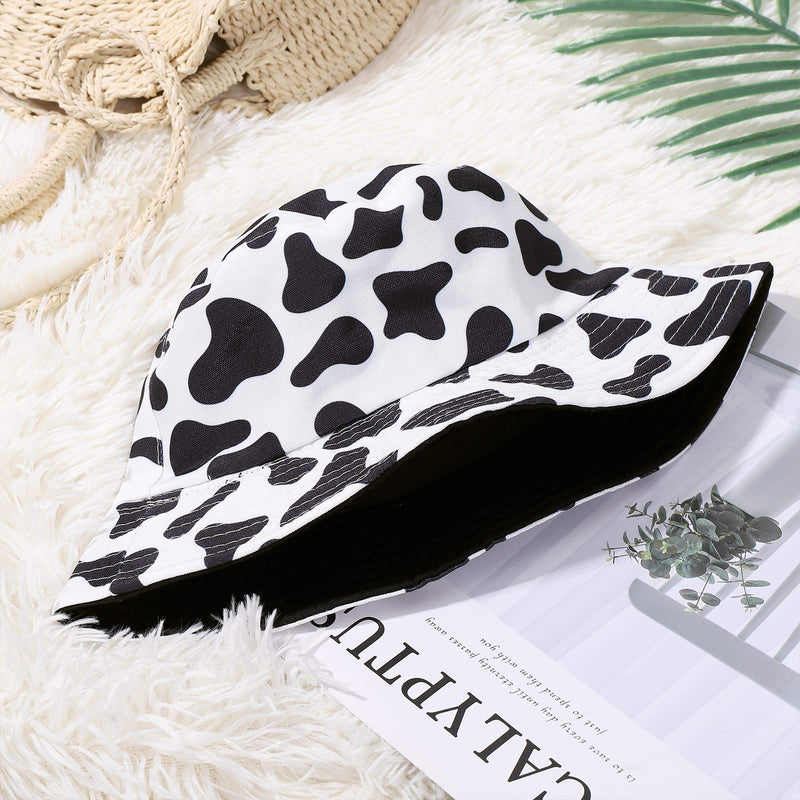 [Australia] - LUOEM Black White Bucket Hat Women Fisherman Cap Cow Grain Sun Protective Hat Breathable Outdoor Summer Cap 