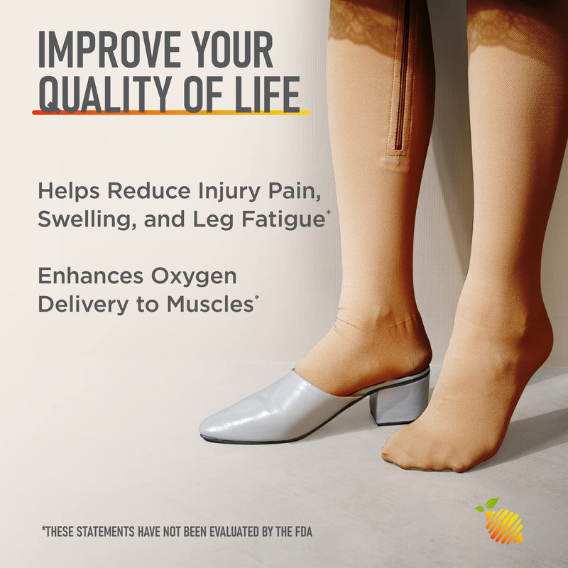 [Australia] - Zipper Compression Socks 15-20mmHg Closed Toe with Zip Guard Skin Protection - Medical Zippered Compression Socks for Men & Women – XL, Beige 